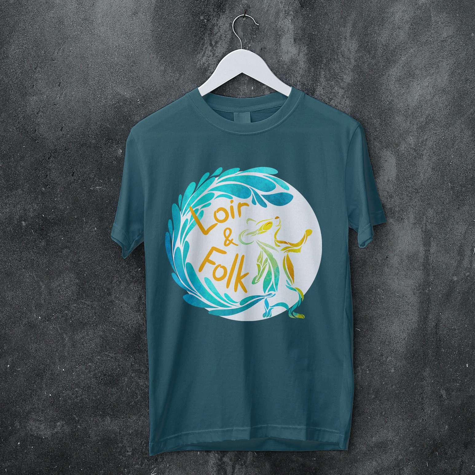logo illustré de l'association Loir &amp; folk imprimé sur un t-shirt