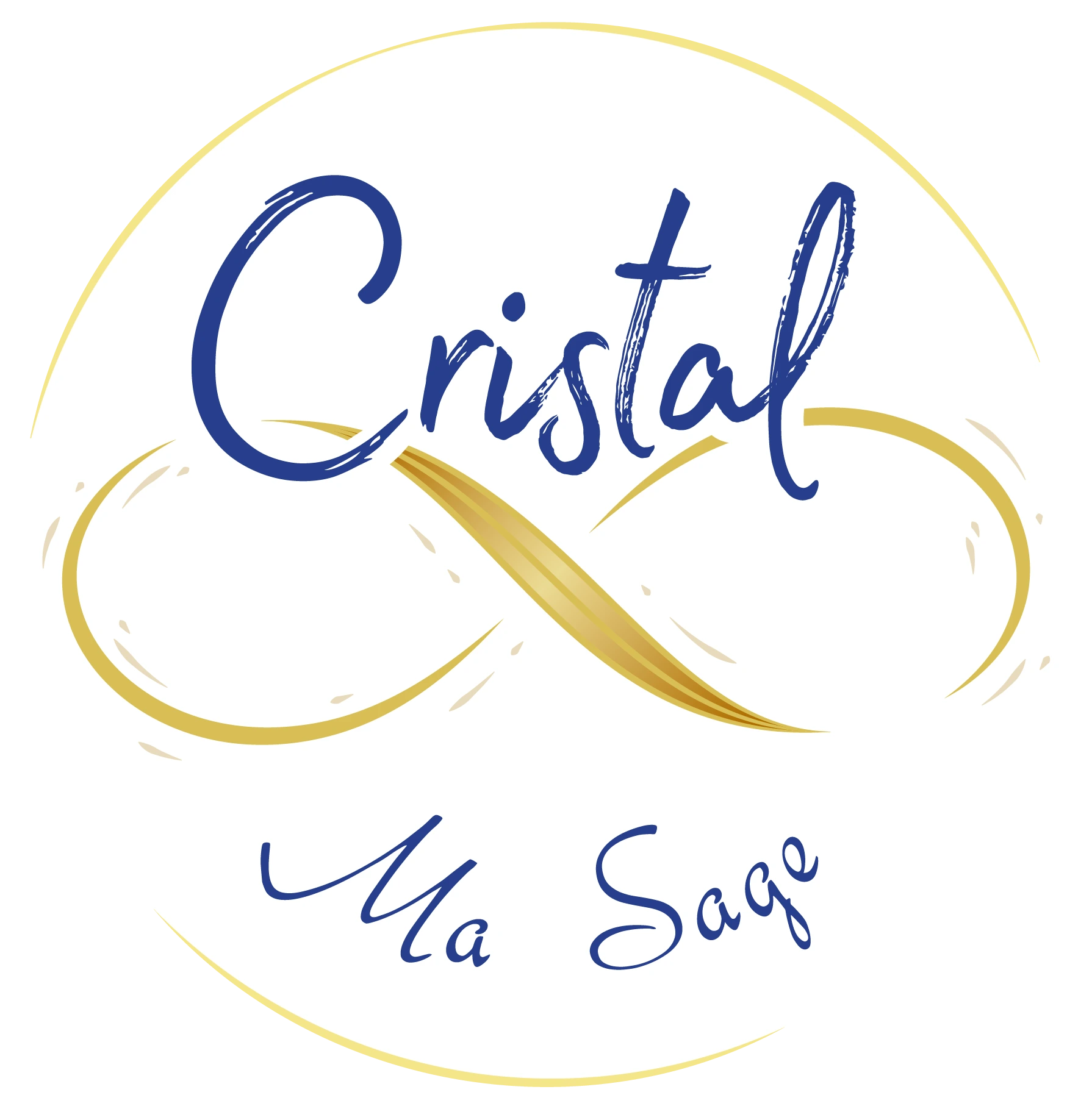Logo de Christèle Cristal Ma Sage, à Andouque dans le Tarn, qui fait des massages. Son logo est une typographie avec un pictogramme en forme de lemniscate doré, un huit couché symbole de l'infini.