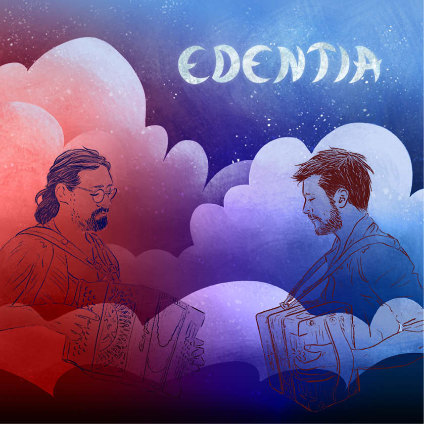 recto de la carte de visite du groupe de musique Edentia, Tao Dumur et Matthieu Meyer