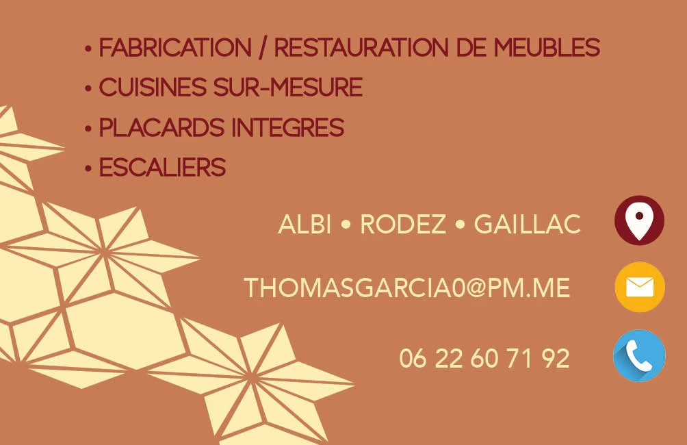 verso de la carte de visite de l'ébéniste Thomas Garcia