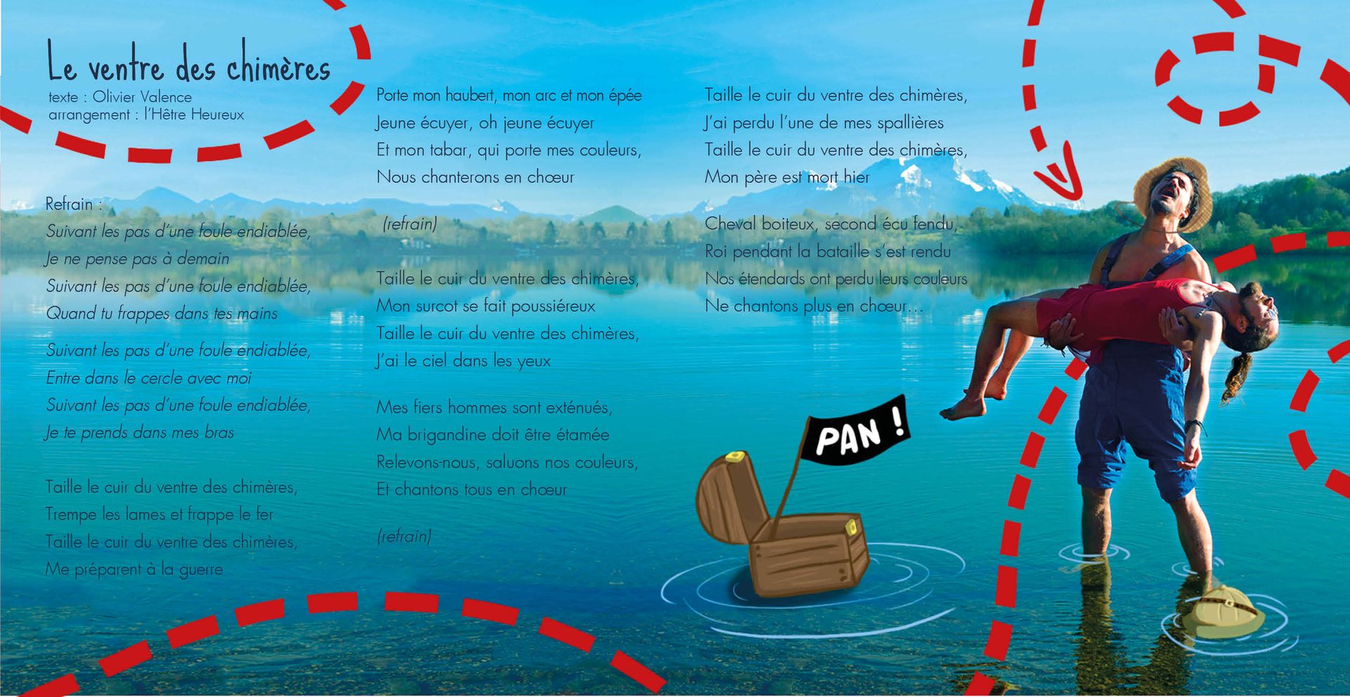 livret de paroles "Le Ventre des Chimères" illustration de l'intérieur du livret de paroles de l'hêtre heureux album Toujours aucune trace du respect