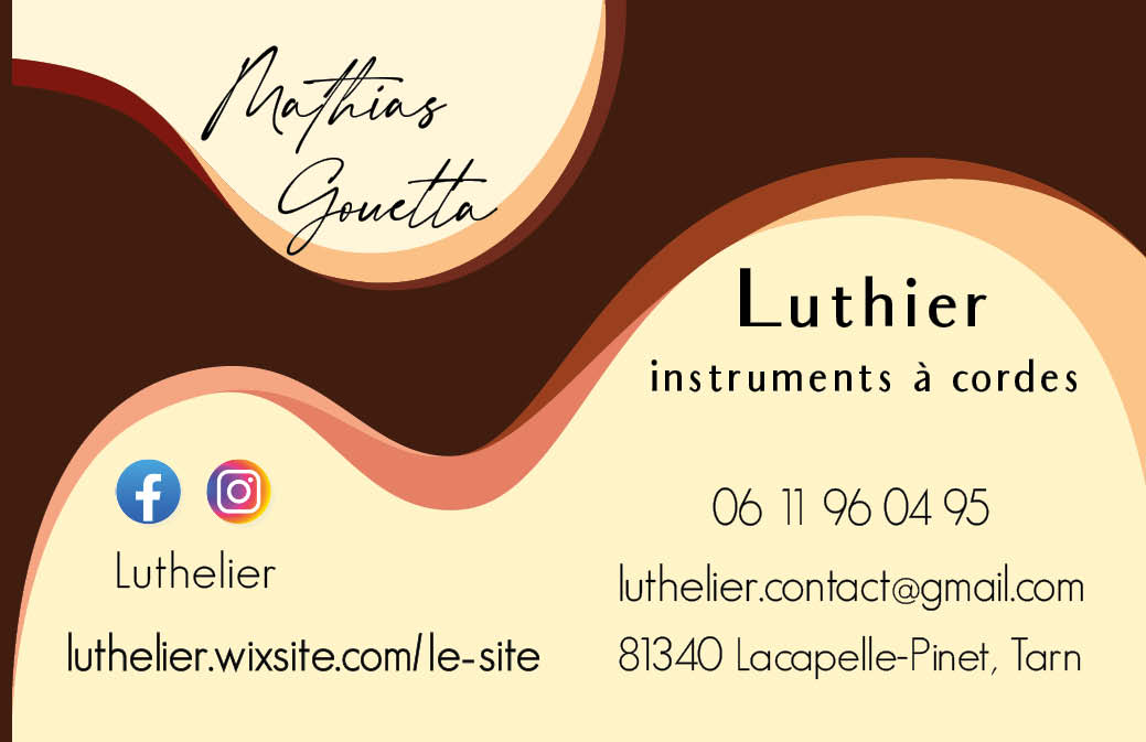 verso de la carte de visite (business card) Luthelier